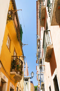 Low angle view of built structures against clear sky