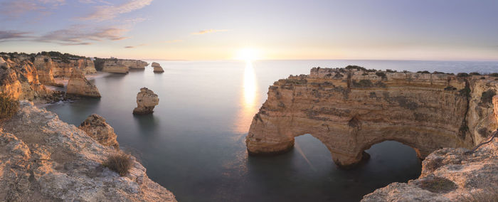 Algarve cliffs in panoramic from aerial view