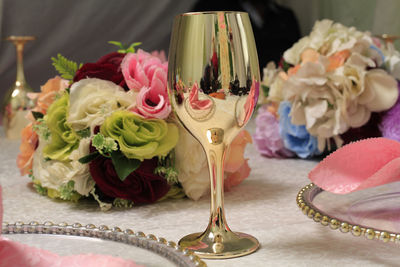 Close-up of roses on table