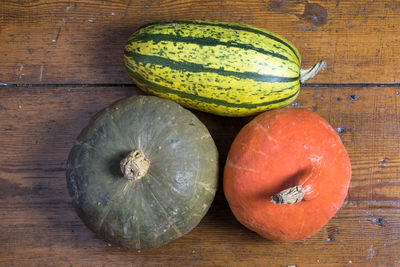 High angle view of pumpkins on table