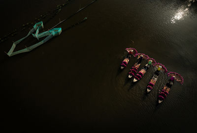 High angle view of boats in sea