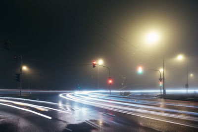 Light trails on road at night