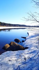 Scenic view of lake against sky during winter