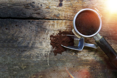 High angle view of coffee on table