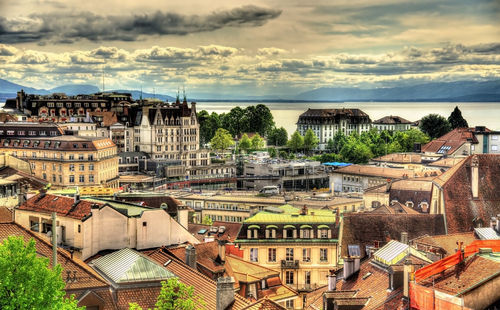 High angle view of townscape against sky