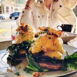 Close-up of food served on table in restaurant