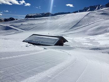 Snow covered landscape against sky