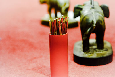 Close-up of glasses on table