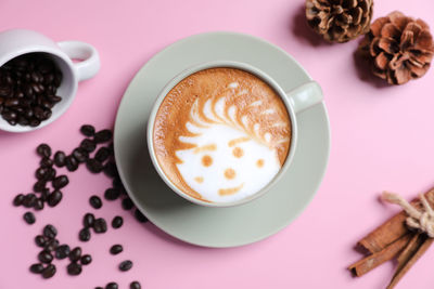 High angle view of coffee on table