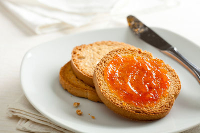 Close-up of dessert in plate on table