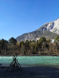 Scenic view of landscape against clear blue sky