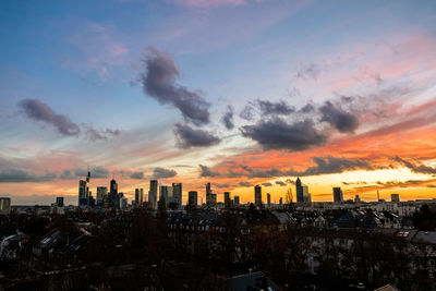 Cityscape against sky during sunset