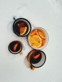 High angle view of drink served on table