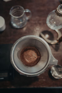 High angle view of coffee on table