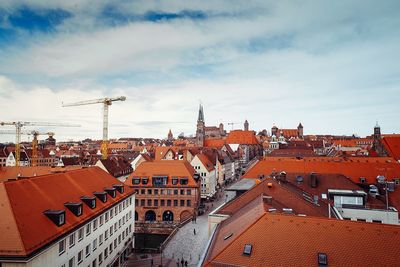 High angle view of townscape against sky