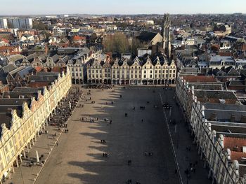 High angle view of buildings in city