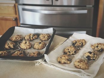 High angle view of cookies in plate