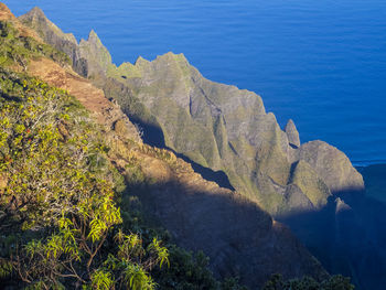 High angle view of rocks by sea