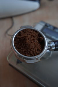 High angle view of coffee on table