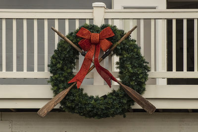 Close-up of christmas decorations hanging on tree