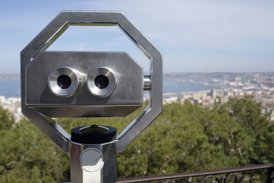 Viewpoint on a hill in marseille, france, with mounted binoculars