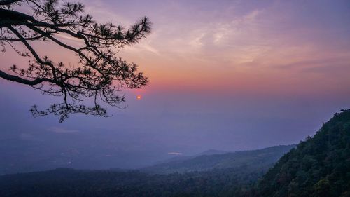 Scenic view of tree mountains against sky
