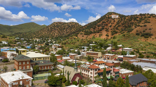 High angle view of townscape against sky