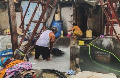 People working in water