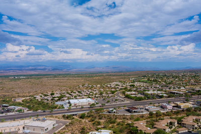 High angle view of townscape against sky