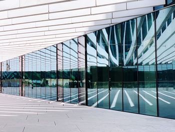 Reflection of building on swimming pool against sky