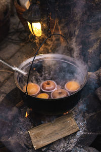 High angle view of food on barbecue grill