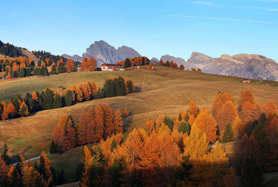 Scenic view of landscape against sky during autumn