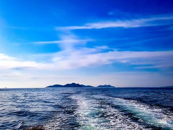 Scenic view of sea against blue sky