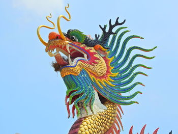 Low angle view of statue of dragon against clear sky