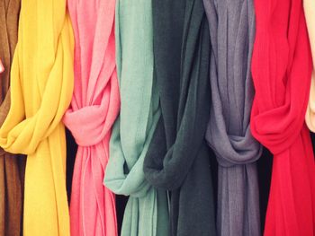 Full frame shot of multi colored scarfs at market