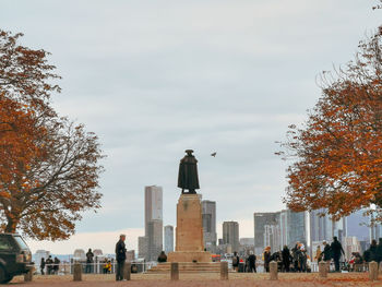 Low angle view of statue against sky