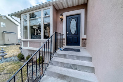 Low angle view of staircase by building