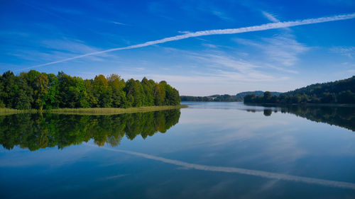 Scenic view of lake against blue sky