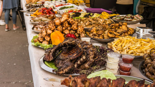 High angle view of food on table at market stall