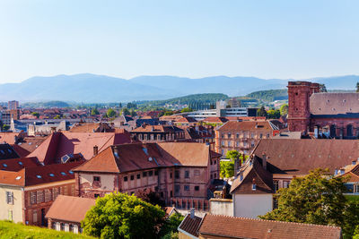 High angle view of townscape against sky