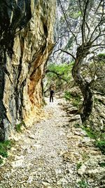 Woman walking on footpath