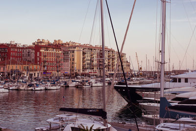 Boats moored in harbor