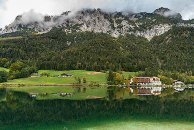 Scenic view of lake and trees against sky