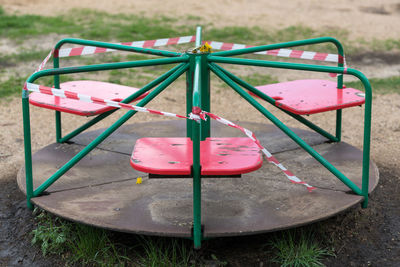 Close-up of empty swing in park