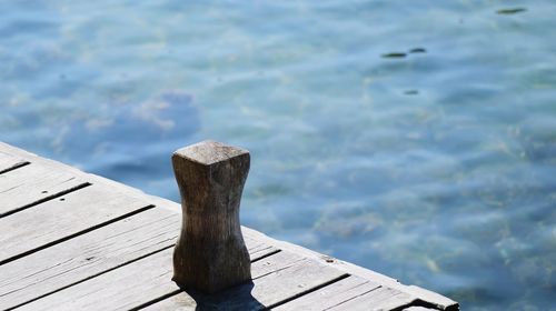 High angle view of wooden pier on lake