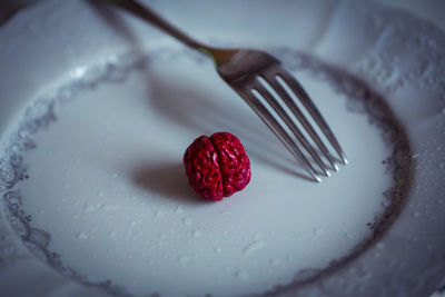 Close-up of strawberry cake on plate