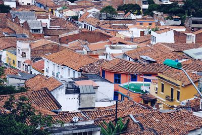 High angle view of houses in city