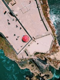 High angle view of built structure by lake