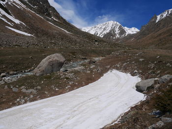 Scenic view of snowcapped mountains against sky