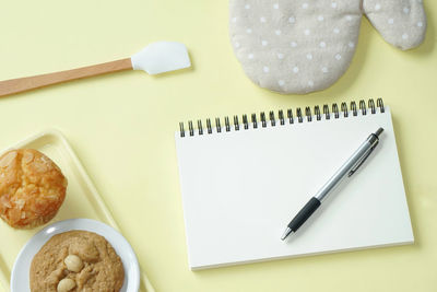 High angle view of pen on table